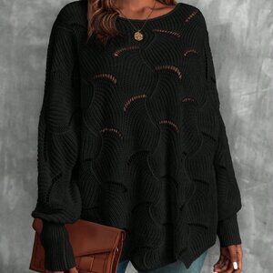 Black Women's Casual Hollow Out Batwing Sleeve Sweater